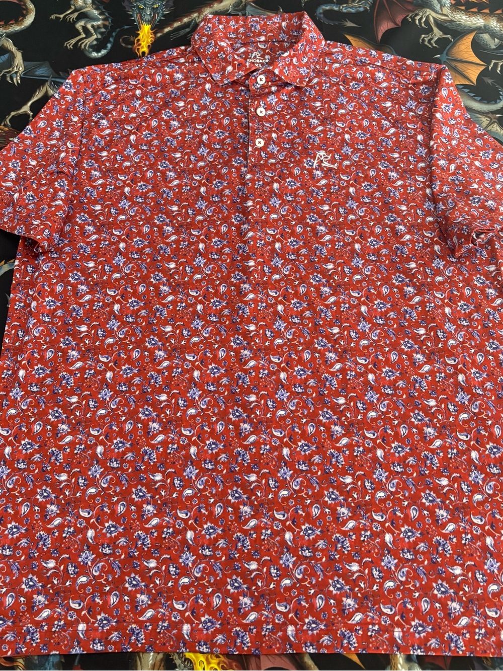 Rhoback Red/Orange Floral Polo, XL